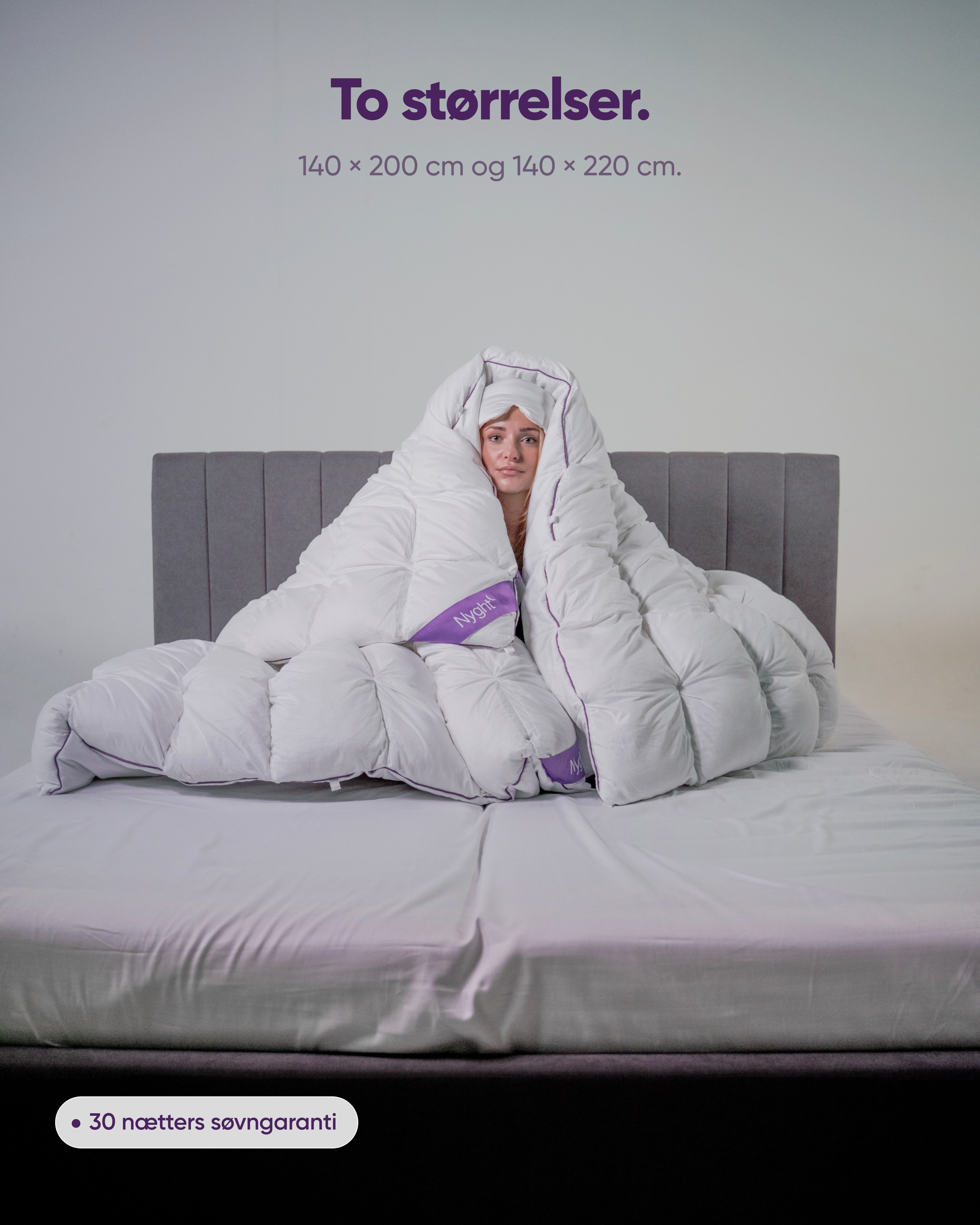Kvinde svøbt i Hybridduvet – 140 × 200 og 140 × 220 cm